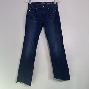 7 For All Mankind Womens Straight Leg Jeans Raw Hem Sz 27 Denim Dark Wash